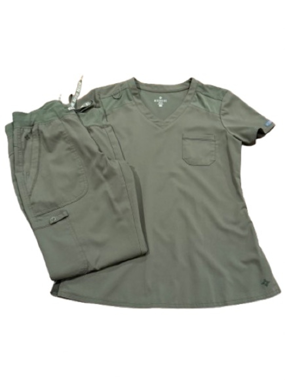 Med Couture Women’s Olive Green Top and Bottom Scrub Set Size Small